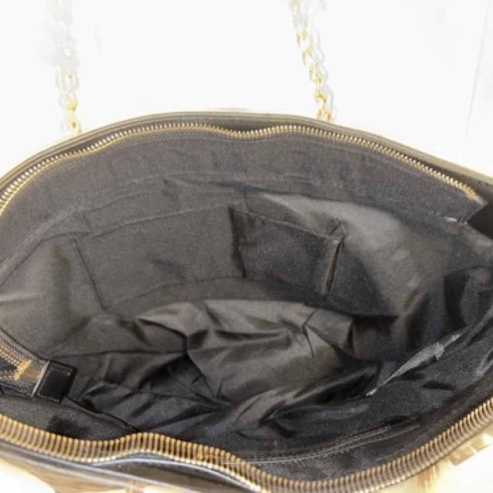 Flash Sale - Badgley Mischka Elegant Black Quilted Chain Strap Large Tote Bag - Picture 7 of 7